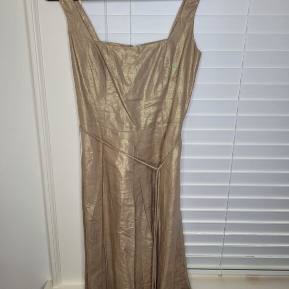 Lauren Ralph Lauren Dresses & Skirts - Lauren Ralph Lauren Linen Dress 4 Gold Metallic Fit & Flare Sleeveless classic